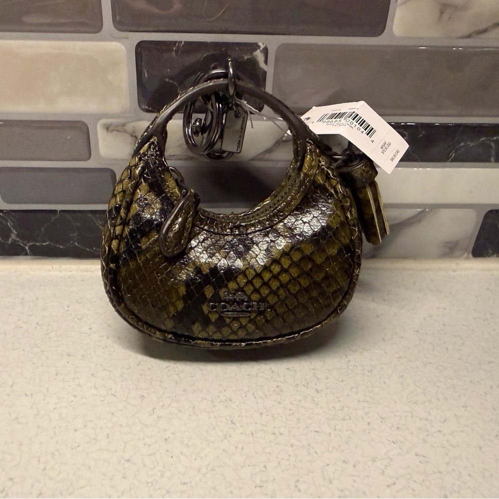 NWT Coach Carmen Mini  Bag Charm Snake Gunmetal/Olive